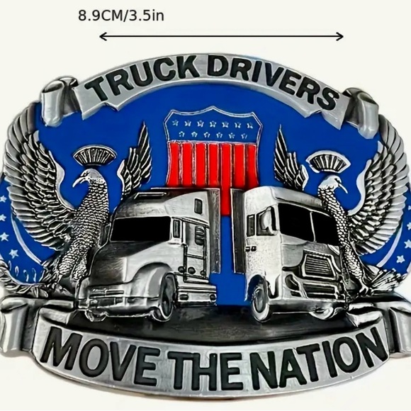 Truck Drivers Belt Buckle - Silver and Blue - Picture 5 of 7